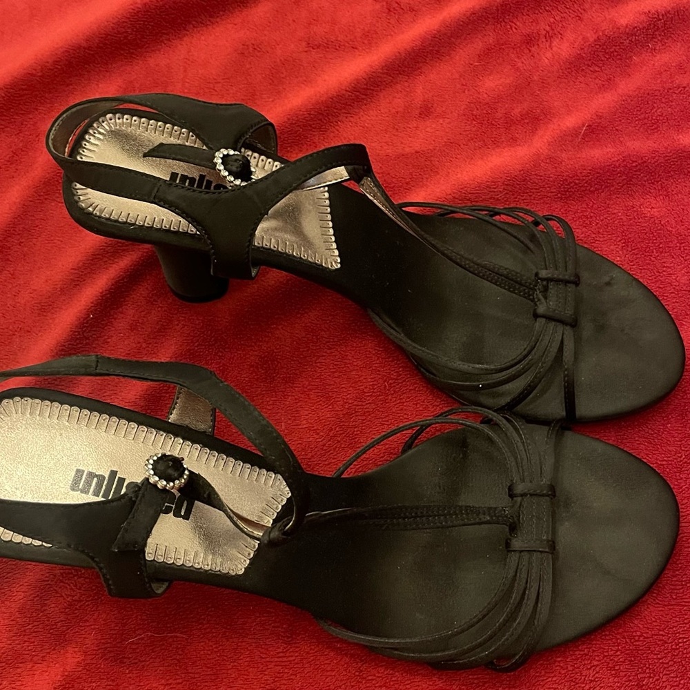 Unlisted Black Strappy Heels with Gem Accent